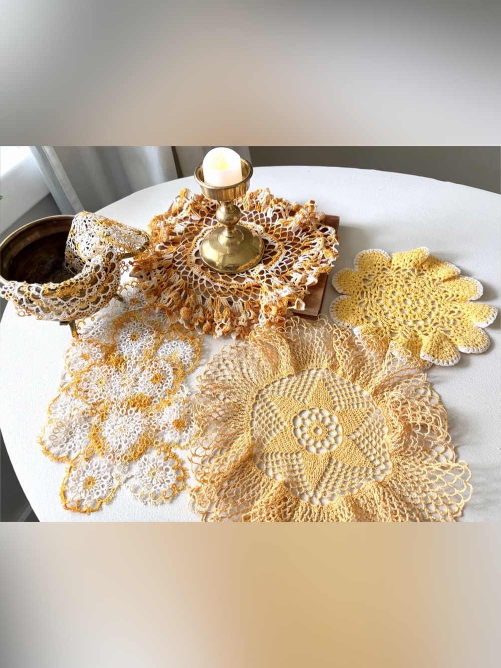 Vintage Handmade Crochet Doilies & Lace – Set